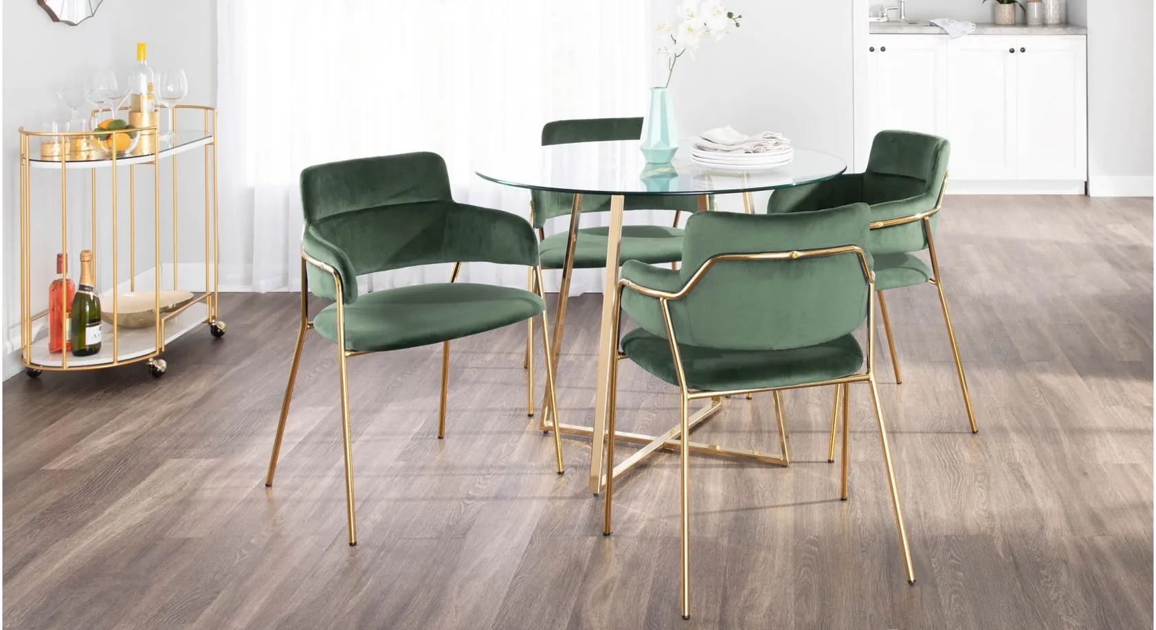 Lumisource Napoli Dining Chairs: Set of 2 in Gold, Emerald Green by Lumisource